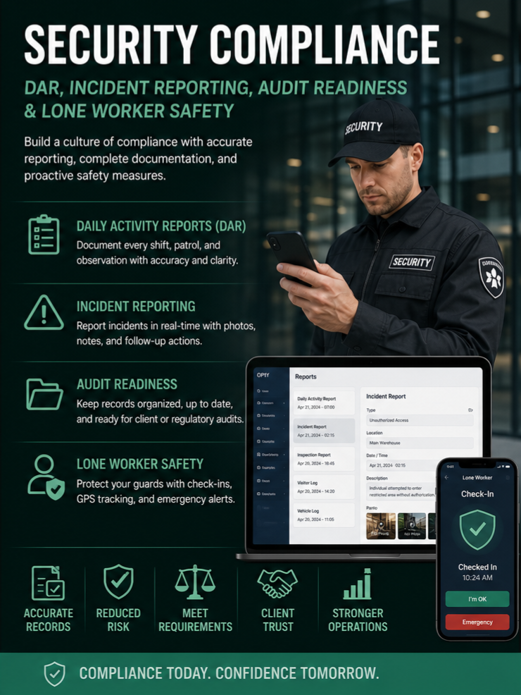 Security Compliance: Daily Activity Reports, Incident Reporting, Audit Readiness & Lone Worker Safety